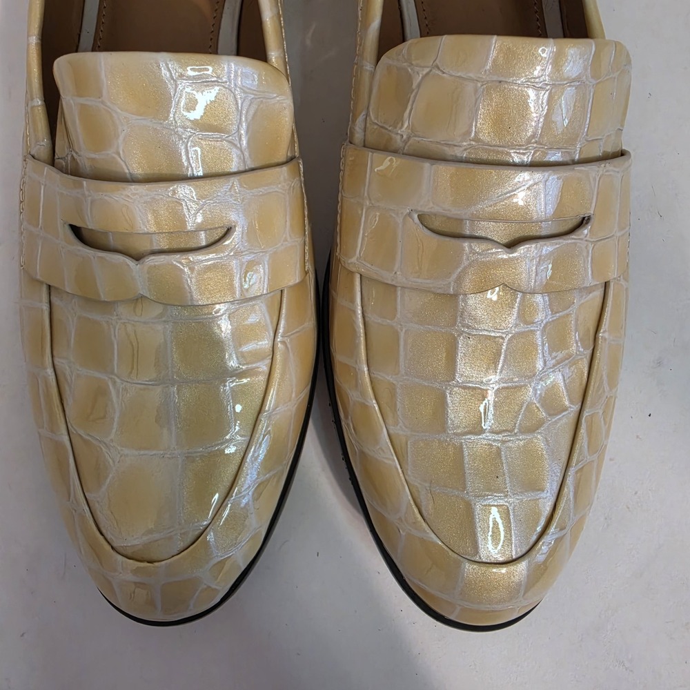 Calvin Klein Women's Croc Embossed Penny Loafers Yellow Cream Slip On Shoes - Picture 2 of 11